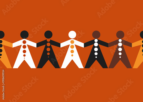Diversity and inclusion concept with paper cutout style people holding hands together.