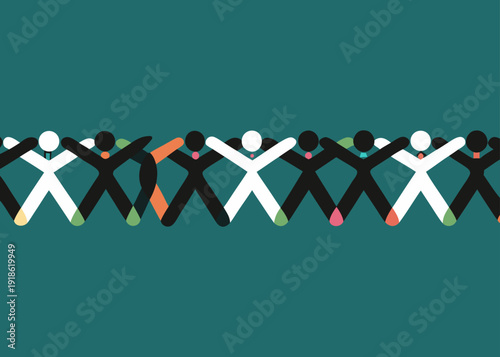 Diverse business team members holding hands in a row representing unity and collaboration