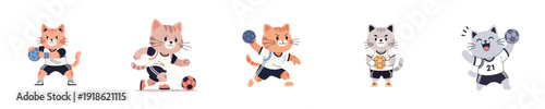 Cute Cats sports mascot set with ball activities flat vector collection