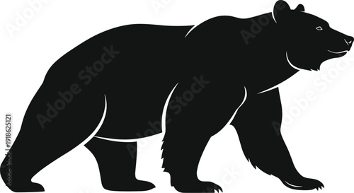 Bear walking silhouette with strong body outline, wildlife animal design, artistic vector illustration, black graphic nature artwork symbol