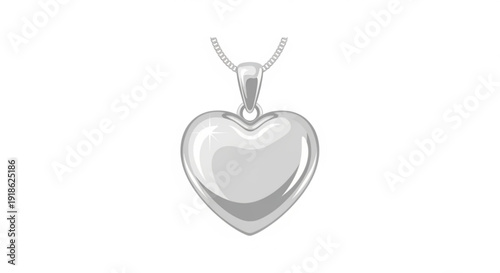 Shiny silver heart pendant necklace on white background