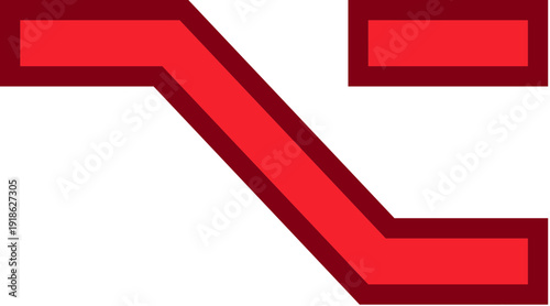Abstract red geometric design with angled lines and a separate rectangle on a white background.