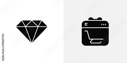 A black and white illustration of a shopping cart with a backpack on top