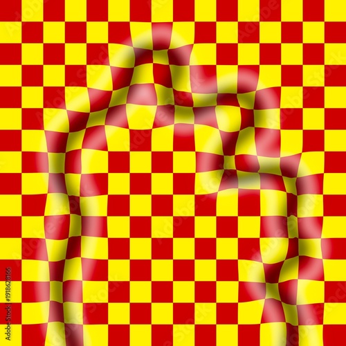Wavy red yellow checkered pattern with dynamic distortion for festival and Independence Day themes. Ideal for use in presentations, websites, or as a minimalistic design backdrop.