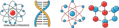 Atomic Structure DNA Molecule and Molecular Model Science Icons Keywords: atom, atomic structure, science, molecule, molecular