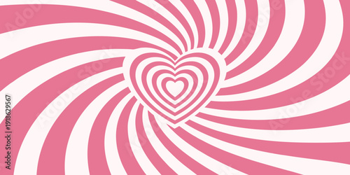 A pink and white swirling background with a nested heart design
