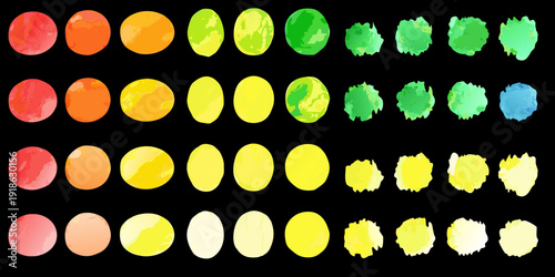 Watercolor circles displaying a gradient of warm to cool colors