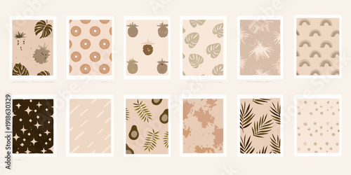 Collection of patterned digital papers in neutral earthy tones