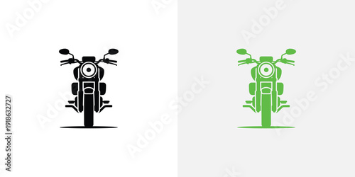 A green silhouette of a motorcycle with a white outline on a plain background