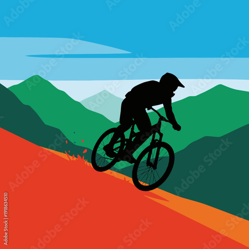 Silhouette Mountain Biker Freeride Downhill Slope Extreme Sport