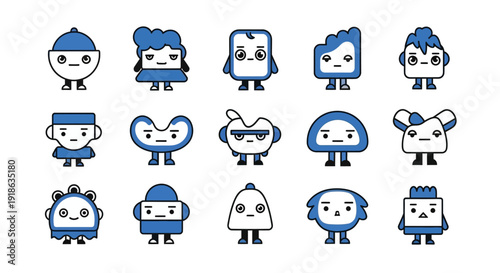 set of icons funny cartoon illustration