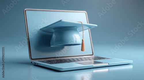 Modern Laptop with Graduation Cap Represents Online Education Concept