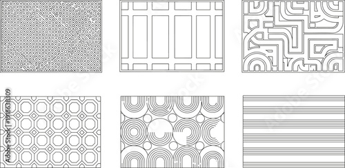 Collection of various geometric patterns displayed in a grid layout with different textures and designs