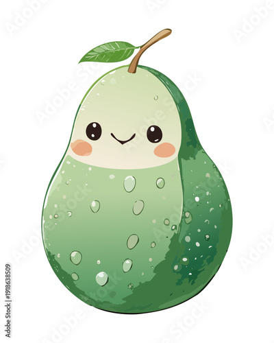 Happy little green pear character with cute face for nursery decor and healthy snack promotion for young kids - Vector Illustration