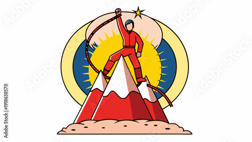 Skier reaching star on mountain peak with dynamic ski pole