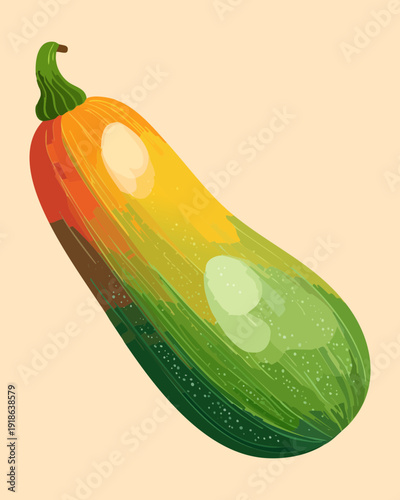 Long green cucumber or zucchini vegetable for healthy salad recipes and organic farming market promotional graphics and labels - Vector Illustration