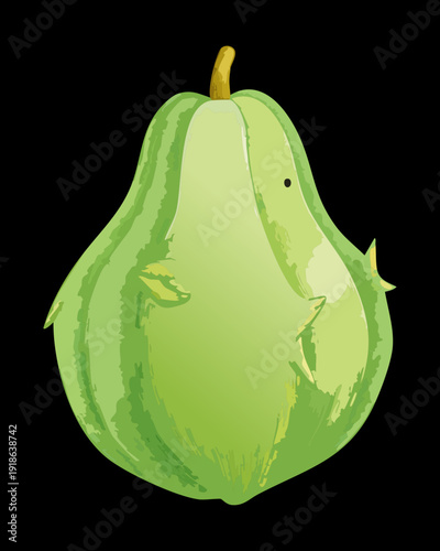 Bright green pear or gourd fruit for fresh organic produce market and healthy green diet lifestyle design elements - Vector Illustration