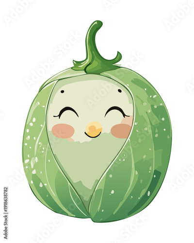 Smiling round green vegetable mascot with rosy cheeks for fun healthy eating campaigns and organic food branding - Vector Illustration