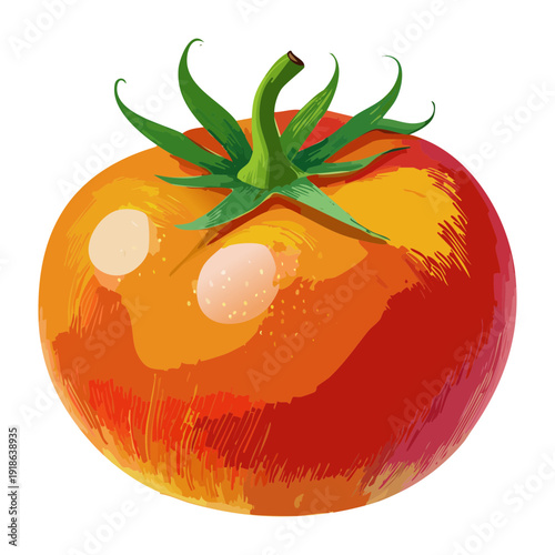 Ripe large red tomato for fresh cooking and healthy organic food branding and vegetable market promotional design elements - Vector Illustration