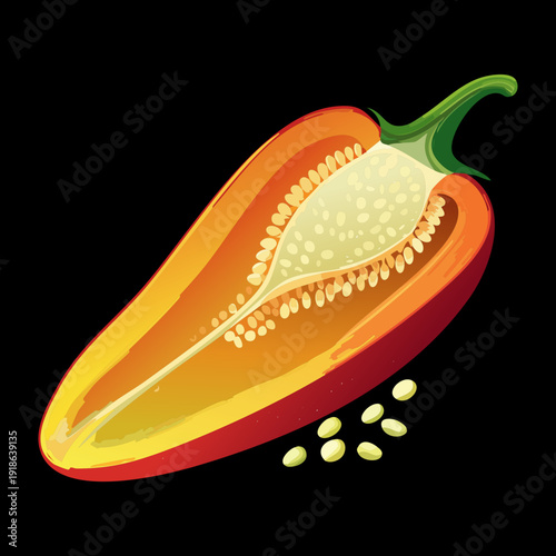 Spicy orange chili pepper slice for hot sauce branding and organic seasoning market and healthy diet design - Vector Illustration
