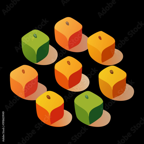 Pattern of colorful vegetable cubes for healthy snack branding and organic food market and culinary art design - Vector Illustration
