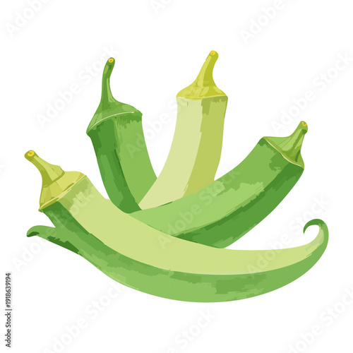 Group of green chili peppers for spicy asian cuisine and organic seasoning market and healthy diet design - Vector Illustration