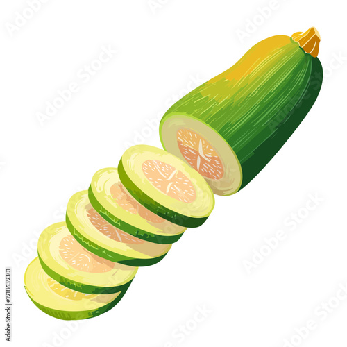 Stacked green cucumber or zucchini slices for healthy salad recipes and organic farm produce market design elements - Vector Illustration
