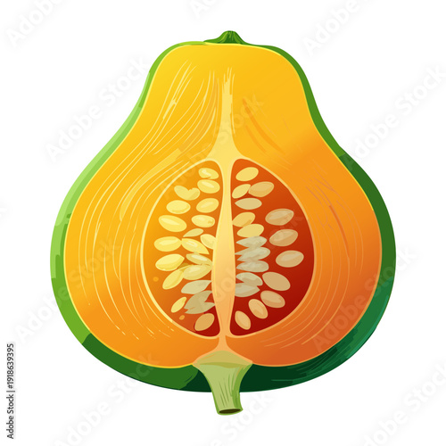 Cross section of a yellow pumpkin for healthy cooking and organic farm produce market and autumn harvest design - Vector Illustration