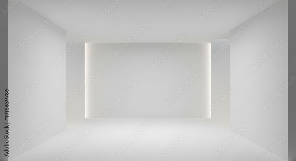 Fototapeta premium A minimalist, abstract, white architectural space with a square light source at the end, creating a sense of depth and modern design.