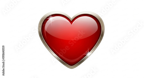 Shiny red heart symbol with silver border on white background