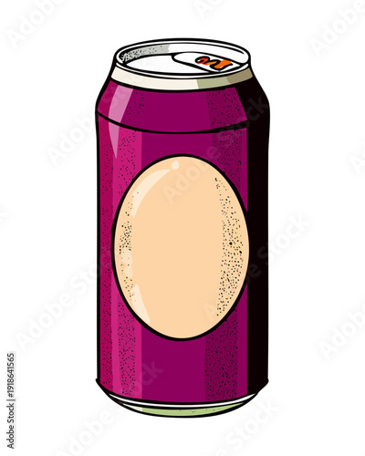 Generic purple soda can with a blank label for grape flavored carbonated soft drink branding - Vector Illustration