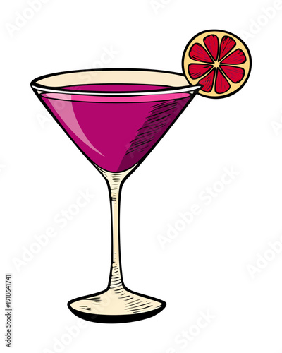Purple grape cocktail in a martini glass for a sophisticated and colorful party drink option - Vector Illustration