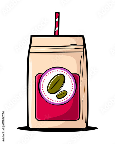 Organic grape juice carton with a leaf logo for healthy fruit beverage packaging and design - Vector Illustration