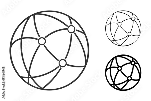 Global Digital Network Sphere Line Icon - Worldwide Internet Connectivity
