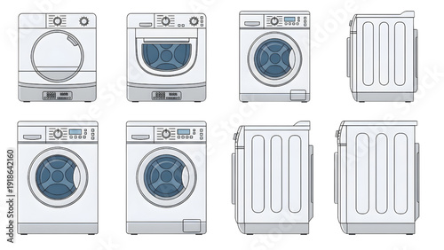 Top Loading Washing Machine Elevation and Plan View Outline Vector Set – Washer Units CAD Collection