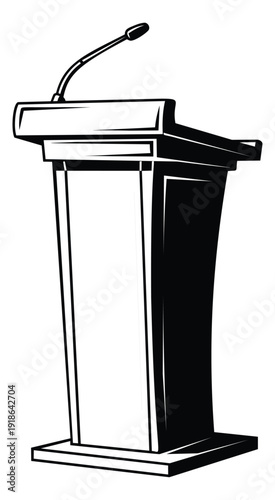 Line art illustration of a podium with microphone depicting a speaker's stand for public presentations and speeches