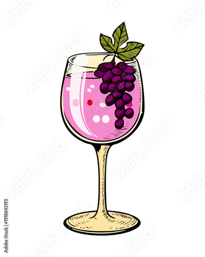 Glass of fresh grape juice with berry garnish for healthy natural drink and refreshment beverage - Vector Illustration