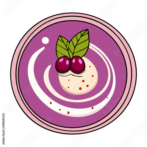 Purple grape smoothie bowl with berries and mint garnish for healthy organic breakfast and snack - Vector Illustration