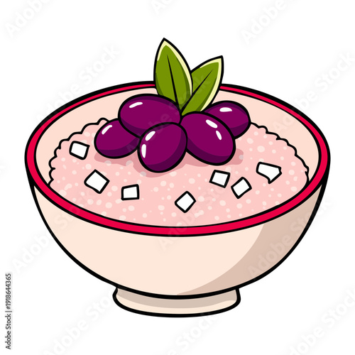 Bowl of healthy purple grape porridge with oat flakes for nutritious breakfast and wellness lifestyle social media post - Vector Illustration