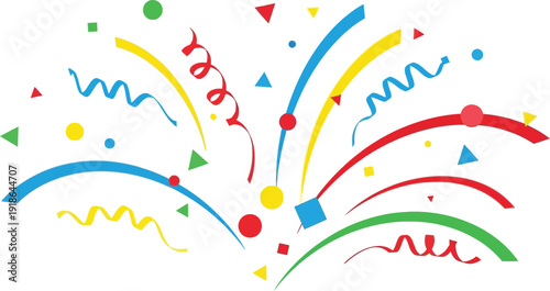 Colorful confetti explosion with festive streamers and abstract shapes a vibrant flat vector illustration perfect for celebrations parties events and holiday promotions