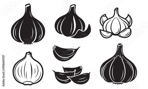 Fresh Raw Garlic Cloves Vector , creative garlic vector icon bundle  design
