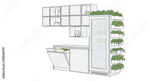 Vertical Garden Hydroponic System Illustration.