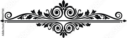 Black ornate floral scroll divider with leaves and swirls
