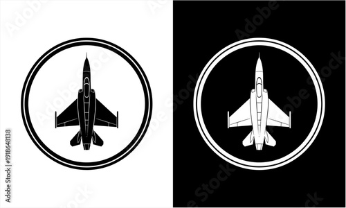 Fighter Jet Silhouette in Circular Emblem Design.