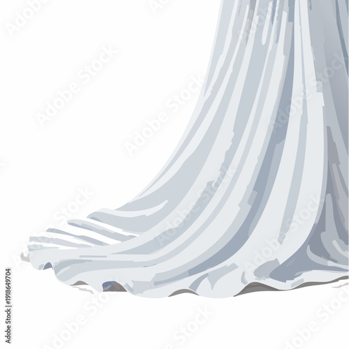 Elegant white wedding dress flowing fabric illustration.