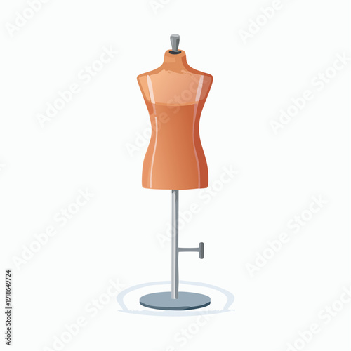 Female dress form mannequin on a metal stand.