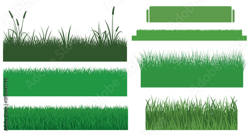 Grass Borders and Lawn Elements Vector Set Green Nature Divider Collection