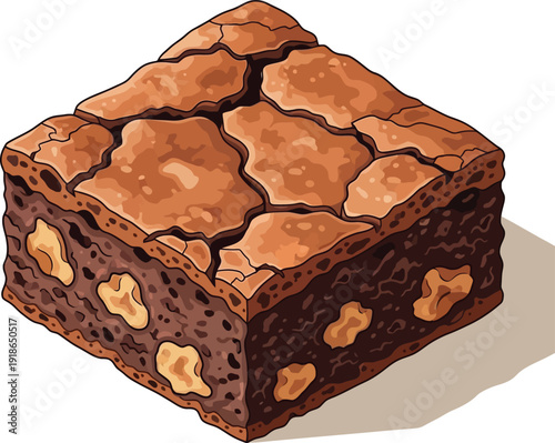 Walnut Brownie Cube Delicious Chocolate Dessert Illustration