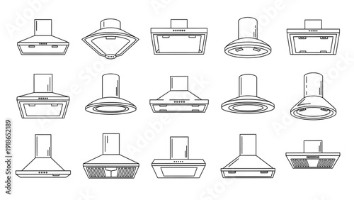 Kitchen Ventilation Vector Set – Range Hood & Extractor Fan Plan View Outline Pack