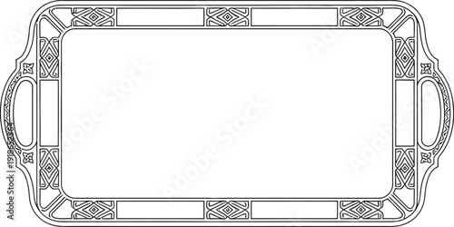 Ornate rectangular serving tray with decorative handles a vintage-style line art vector illustration perfect for elegant design projects and backgrounds